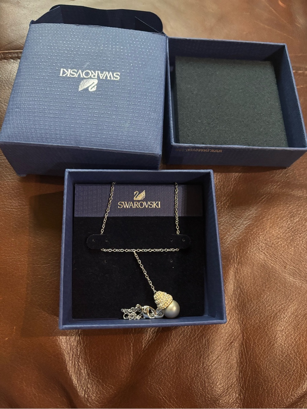NIB Swarovski Piano Gray Pearl Drop Ne